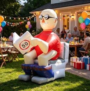 Ballon gonflable géant en forme <span class=keywords><strong>de</strong></span> personnage assis, mascotte <span class=keywords><strong>de</strong></span> dessin animé amusante, WC Abraham Holland, avec siège <span class=keywords><strong>de</strong></span> toilette et journal - Product Image 2