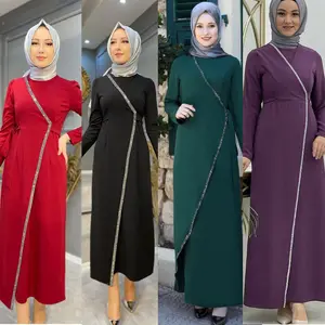 Vestido feminino étnico manga longa, maxi vestido músculo islâmico 2022
