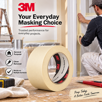Ruban de masquage multi-usages 3M 201+ 0,11 mm en papier crépon brun avec adhésif en caoutchouc, retrait propre, pour peinture, emballage et regroupement