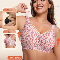 Soutien-gorge sans armatures grande taille à couvrance totale, imprimé léopard, doux et minimisant, avec maintien et soutien latéral pour poitrine généreuse