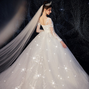 Summer Wedding Dress 2026 New Arrival Long Sleeve Mori Girl Style Dreamy Starry Sky Simple Popular Long Train Empire Waist - Product Image 4
