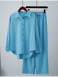 Ensemble décontracté 2 pièces pour femmes, chemise ample à manches longues et <span class=keywords><strong>pantalon</strong></span> large, nouvelle collection mode Europe et Amérique 2025 - Product Image 3