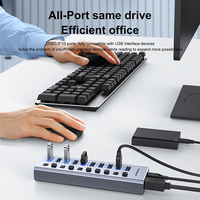 Adaptor USB3.0 Portable10-In-1 USB 3.0 Splitter Hub Multiport Port dengan Sakelar Konverter LED Transfer Data untuk Laptop PC