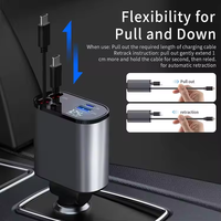 Chargeur de voiture rétractable rapide USB C, chargeur de voiture à charge rapide 66W, 2 câbles rétractables et adaptateur de chargeur de voiture avec port USB
