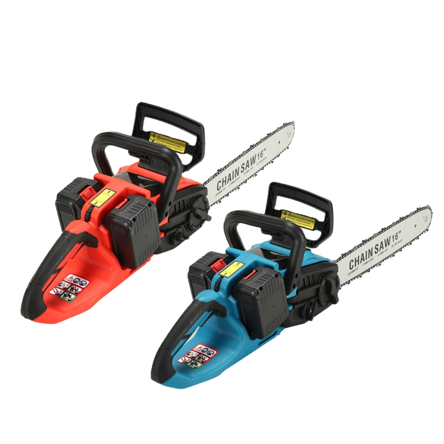 Electric Cordless 16-inch Chainsaw Brushless Motor 2 X 4.0Ah Batteries Auto-Tension Oiling Industrial Grade for Cutting Trimming
