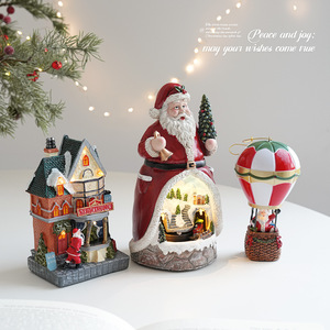 Nouvelle boîte à musique lumineuse en résine pour Noël, ornement Père Noël, bonhomme de neige, petite <span class=keywords><strong>maison</strong></span> en résine, décoration boule de Noël - Product Image 3
