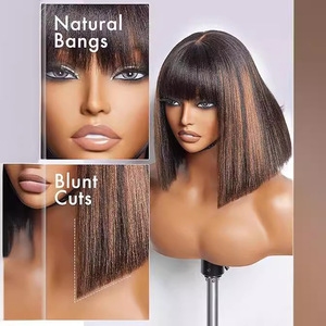 Parrucca Liscia Bob da 10 Pollici Senza Colla <span class=keywords><strong>con</strong></span> Frangia Ordinata, Corta, Marrone, Realizzata a Macchina, per Vendita all'Ingrosso - Product Image 3