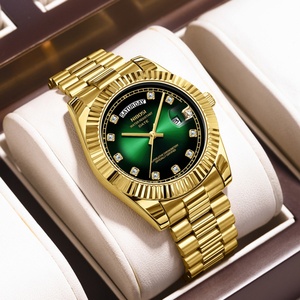 For 2627 Luxury Gold Quartz <b>Watch</b> Men Stainless Steel 3BAR Water Resistance Luminous Date Week Fashion Diamond Push Button - Product Image 1