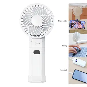 3 In 1 4000mah Powerbank Pocket Mini Foldable Plastic Portable Usb Rechargeable Hand Held Folding Electric Fan with Power Bank