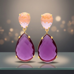 Ethnic Gold Plated <b>Silver</b> <b>Drop</b> <b>Earrings</b> with Natural Stone for Women & Unisex-for Weddings Anniversaries Gifts - Product Image 3