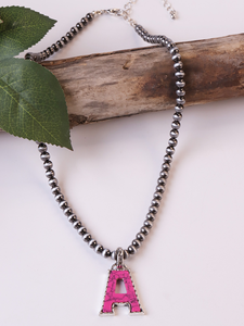 Collana di perle Navajo con lettera turchese con perline per donna <span class=keywords><strong>nome</strong></span> semplice collana di perline di moda placcata in argento paese occidentale - Product Image 4