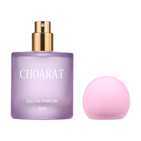 Nouvelle conception, flacon de parfum en verre de luxe personnalisé, rond, coloré, violet, 30 ml, 50 ml, 100 ml, avec vaporisateur à pompe
