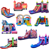 Structure gonflable commerciale en PVC, combinée toboggan et château rebondissant, pour utilisation humide et sèche, pour divertissement extérieur et locations événementielles, garantie 3 ans