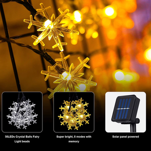 Guirlande solaire à flocons de neige de 20 pieds avec 40 LED, blanc chaud, 8 modes, étanche, pour extérieur, jardin, patio, Noël, mariage, décoration - Product Image 2