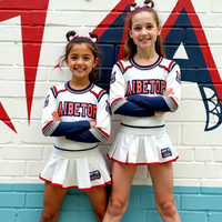 Jupe de cheerleading de qualité supérieure, niveau professionnel, marine et orange, avec strass |   Tenue de performance à manches longues anti-humidité pour service OEM
