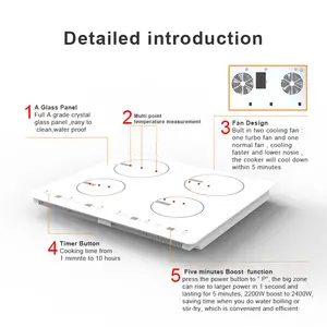 A Grade Crystal Glass Panel Built-in Design Boost Function Touch Control 6800W 4 Burner Induction Cooktop