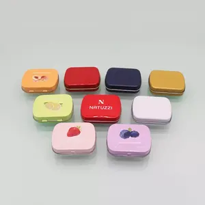 Caja de lata con bisagra de grado alimenticio, mini caja de lata con impresión personalizada rectangular, barata, de metal, menta, goma de mascar