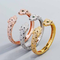 Ensemble de bagues en or 18 carats plaqué or avec zircone, entièrement pavé, tête de léopard, pour femmes