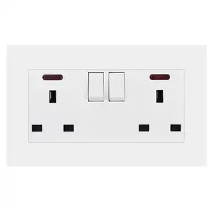 UK Dubbele Socket Met Hoge Kwaliteit Pc Paneel En 2 Bende Universele 3 Pin Stopcontact, 146*86 Mm, Max 250V, 13a Amp