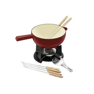 Ensemble de fondue au fromage Belledone, 10 pièces, avec poignées en bois, fourchettes codées par couleur, protège-éclaboussures - Product Image 1