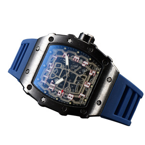 Skeletonized quartz hands, single <b>calendar</b>, unisex quartz watch, tonneau-shaped watch - Product Image 4