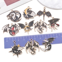 Breloques en émail Dragon Gothique, Pendentifs Breloques Fleur Soleil Lune en Or Noir, Breloques Pendantes Animaux en Alliage Métallique