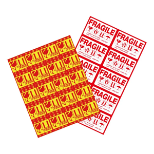 Label tanda peringatan kustom pabrik stiker tahan air perekat identifikasi produk rapuh kaca transportasi kustom - Product Image 6