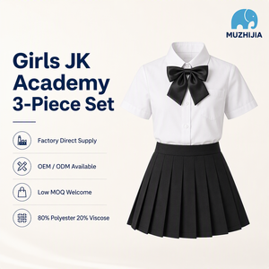 Uniforme Escolar JK para Niñas al por Mayor, Conjunto <span class=keywords><strong>de</strong></span> 3 Piezas, Camisa <span class=keywords><strong>de</strong></span> Manga Corta, Falda Plisada, Corbata <span class=keywords><strong>de</strong></span> Lazo, Estilo Preppy, Atuendo Académico Oscuro para Niñas, OEM - Product Image 1