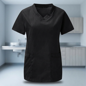 Blouse médicale personnalisée unisexe à col en V, uniforme d'infirmière, tenue de travail pour hôpital et soins de santé, manches courtes, tissée, détection d'aiguilles, OEM - Product Image 3