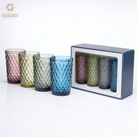 Verres à boire en diamant 12 oz Verre à whisky coloré Verre à eau vintage Ensemble de 4