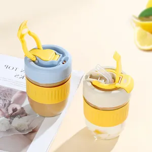 The latest new design for 2022 Wholesale food grade silicone BPA free silicone glass water bottle coffee cup with straw and lid
