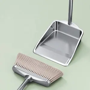 YULN Hot Sale Household Floor Cleaning Long Handle Stainless Steel Hand Broom Dustpan Long Brush Outdoor Cleaning Set