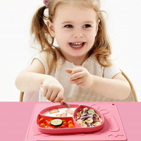 Assiette repas bébé en silicone à compartiments, forme lapin, antidérapante, avec ventouse, pour l'alimentation des enfants - Meilleure vente