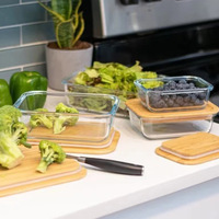 Vtopmart Lot de 5 contenants en verre rectangulaires de 35 oz avec couvercles en bambou, capacité de 1 à 2 L, préparation des repas, stockage des aliments, sans BPA, micro-ondes, lave-vaisselle