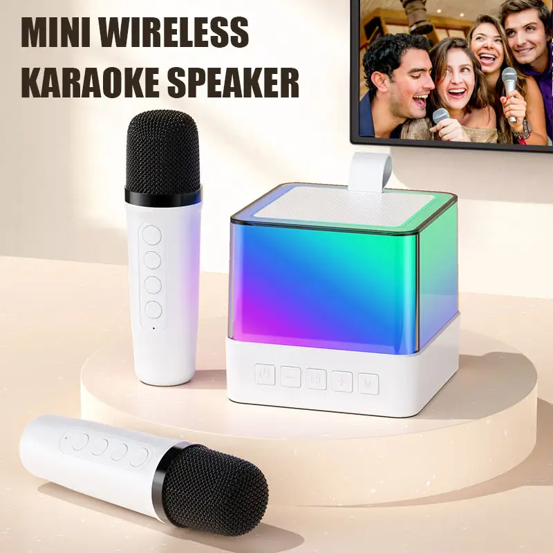 Knipperende Rgb Licht Feest Thuis Draagbare Karoke Mini Mic Set Oplaadbare Draadloze Mini Speaker Met 2 Microfoon En Bt Karaoke