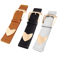 Ceinture large pour femmes, grande boucle dorée, sangle en cuir multicolore, ceinture élégante pour robes et tenues