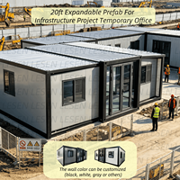 Casa Contenedor Prefabricada Expandible de 20 pies, Cabina Modular Moderna para Exteriores, para Obras de Construcción, Oficina Temporal y Dormitorio para Trabajadores