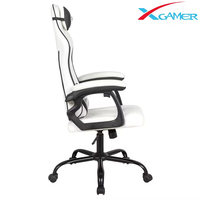 Chaise de jeu pivotante ergonomique professionnelle moderne en cuir PU blanc avec accoudoirs extensibles et rafraîchissants