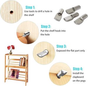 Kệ kim loại hỗ trợ pin phù hợp với 5mm & 7mm lỗ cho tủ bếp Tủ Sách đồ nội thất bằng gỗ mạ niken sắt Kệ hỗ trợ PEG - Product Image 3