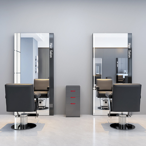 Nuovo Specchio da Terra Personalizzabile con Logo per Saloni di Parrucchieri, Postazione Specchio Singola e Bifacciale con Luci per Barbieri - Product Image 3