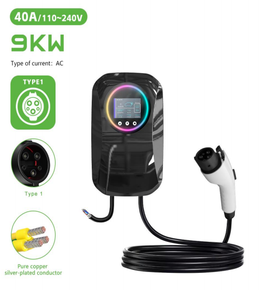 Cargador de Pared Estándar para Vehículos Eléctricos, 9KW, Pantalla a Color, Luz LED Redonda, Conector, Cargador de CA Doméstico para Vehículos Eléctricos, 40A - Product Image 1