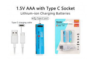 Bateria Recarregável de Íon de Lítio 1.5V 2500mWh Novas Tendências Baterias AA AAA Tipo-C com Cabo de Carregamento USB - Product Image 4