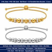 Bracelets ajustables en acier inoxydable plaqué or 18 carats PVD pour femmes, avec breloques en perles de cristal et diamants porte-bonheur, vente en gros