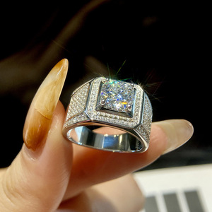 1/2/5ct VVS1 Moissanite Solid S925 <strong>Sterling</strong> <strong>Silver</strong> Wedding <strong>Ring</strong> for <strong>Men</strong> Hyperbole Big Brilliant Diamonds Jewelry - Product Image 4