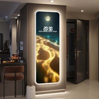 Jam Dinding Digital Motif Ombak Laut dengan Lampu, Dekorasi Pintu Masuk, Lukisan Hiasan Ruang Tamu, Fungsi USB/Colokan Listrik, Dekorasi Rumah