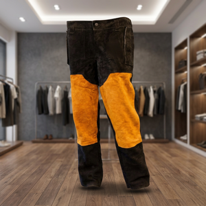<b>Men's</b> <b>Black</b> And Orange Canvas <b>Work</b> <b>Pants</b> High Waist Button Fly Heavyweight Winter Workwear Style Side Pockets - Product Image 2