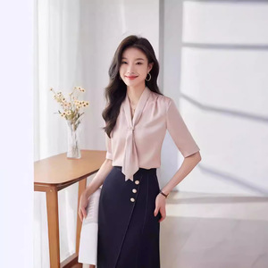 Women's White Chiffon Blouse Solid Color Wrap And Tie Long Sleeve Work Shirt Professional Office Top Autumn Winter - Product Image 4