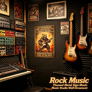Targa in Metallo Vintage con Orso che Suona la Chitarra, Citazione Divertente 'I Miei <span class=keywords><strong>Vicini</strong></span> Amano la Musica Eccellente', Placca da Parete Retrò per Bar e Garage - Product Image 2