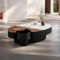 Table basse de rangement moderne avec compartiment dissimulé, plateau en pierre blanche, placage bois, meuble de salon de luxe