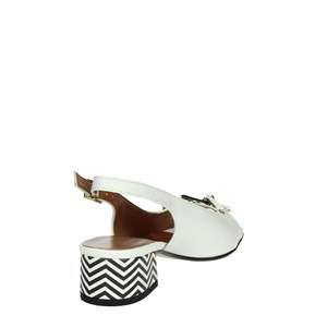 Donna Serena Women's Heeled <b>Sandal</b> White With Chevron Heel And Buckle Strap - Product Image 3